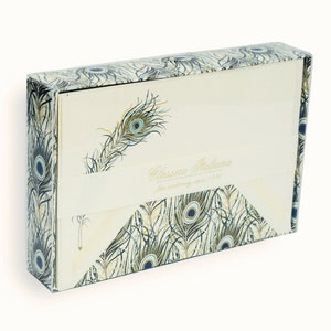Briefkarten Box Pfauenfedern, Tischkarten, 10 Karten, 10 Umschlägen, für Weihnachten, Einladungen, Geburtstag, sehr edel mit Goldprägung