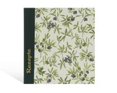 Folder for recipes 5,8 x 8,3 in, magazine file with register, 2-ring motif folder, green linen, for recipes with hold-down, 50 blank pages