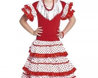 Girl's dress for flamenco or sevillanas dance, 4 ruffles, sevillanas dance colors