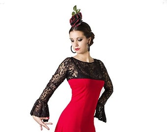 Professional lace flamenco dress. Stretchy lace and lycra fabric, very soft fabric.