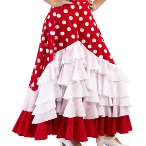 Jupe fille pour la danse flamenco ou sevillanas Rojo / blanco