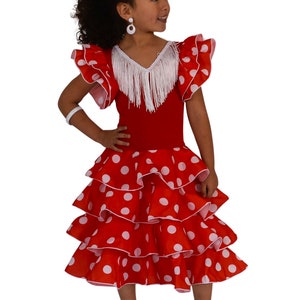 Girl's dress for flamenco or sevillanas dance Rojo topos blancos