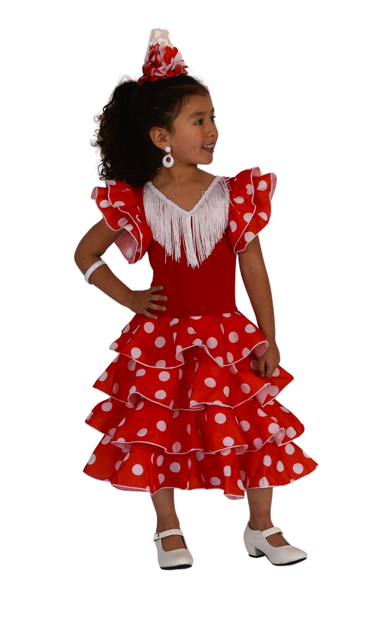 Vestido de niña para baile flamenco o sevillanas Rojo topos blancos