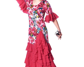 Professional flamenco dress for women with a flower print and 5 ruffles. Elastic fabric.