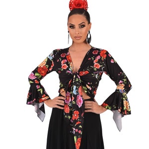 Top-Bolero made of elastic fabric, crossed and with ruffled sleeves, for Flamenco or Sevillanas Dance