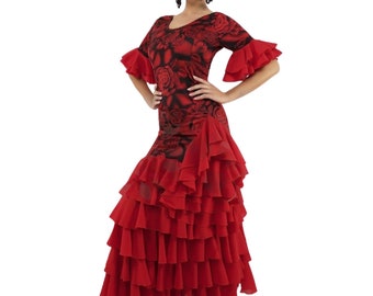 Robe flamenco avec imprimé floral et tissu élastique