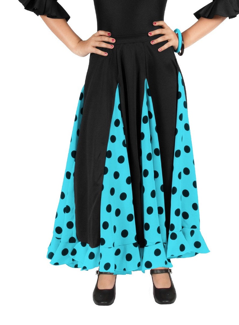 Girl's skirt for flamenco or sevillanas dance, eight nesgas with a ruffle Negro / azul