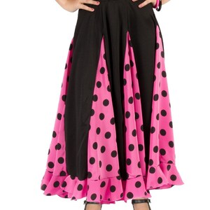 Jupe fille pour danse flamenco ou sévillanes, huit nesgas avec volant Negro / rosa fucsia