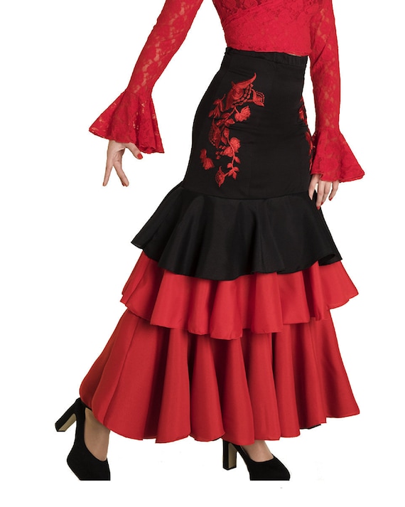 Falda Flamenca Roja, Ropa Flamenco y Danza Española