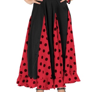 Girl's skirt for flamenco or sevillanas dance, eight nesgas with a ruffle Negro / rojo