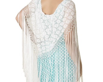 Shawl for flamenco dance. Cotton lace body and 50cm long fringes