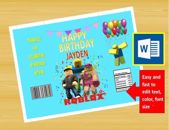 Editable Chip Bag Roblox Game Chip Wrapper Chip Label Instant Download Printable Digital Ms Word Files Docx Birthday Party Favor - how to get into roblox game files