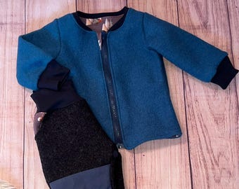 gefütterte Walkjacke ohne Kapuze individualisierbar  Gr. 74 - 146