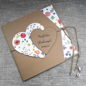Besondere Glückwunschkarte Geldkarte Geldgeschenkkarte Geldgeschenk zur Hochzeit Herz Kraft personalisiert Blumenwiese Blumen floral 15,5 cm