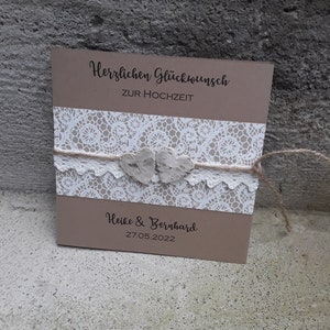 Glückwunschkarte zur Hochzeit Kraft Birkenherzen Spitze quadratisch personalisiert Hochzeitsgeschenk