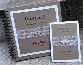 Wedding guest book vintage kraft 60 pages personalized + matching greeting card gift set