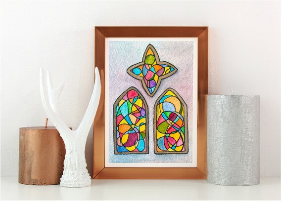 Artery8 Grußkarte Religious Choir Praise – Blanko-Innen, 17,5x12,5 Cm, Aquarell-Design Mit Buntglas