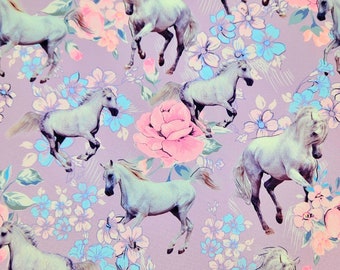 Tissu softshell chevaux lilas