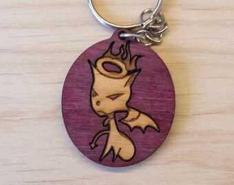Handmade Wood Devil Cat Keychain/Charm - Unique, Laser-Cut Design