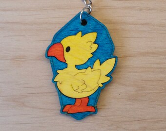 Wood Two Sided Chocobo Keychain/Charm