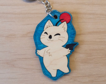 Wood Two Sided Moogle Keychain/Charm