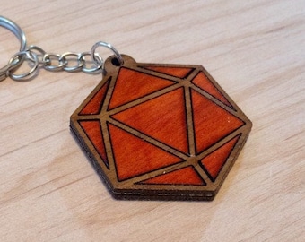 D20 Wood Double Sided Keychain