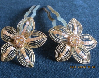 2 hairpins "Gold Wire Blossom"