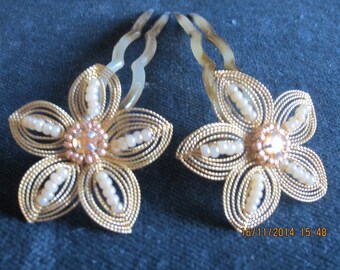 2 hairpins "Gold Wire Blossom"