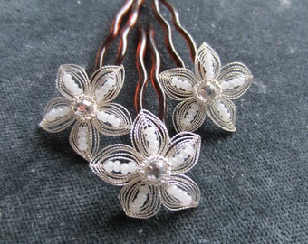 3 hairpins "Silver Wire Flower"