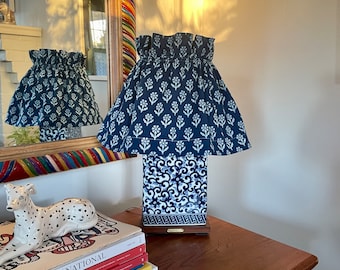 Indian Block Print Indigo Fabric Lampshade Cover