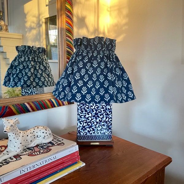 Indian Block Print Indigo Fabric Lampshade Cover