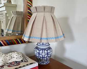 Box Pleat Fabric Lampshade Cover with Ric Rac Trim