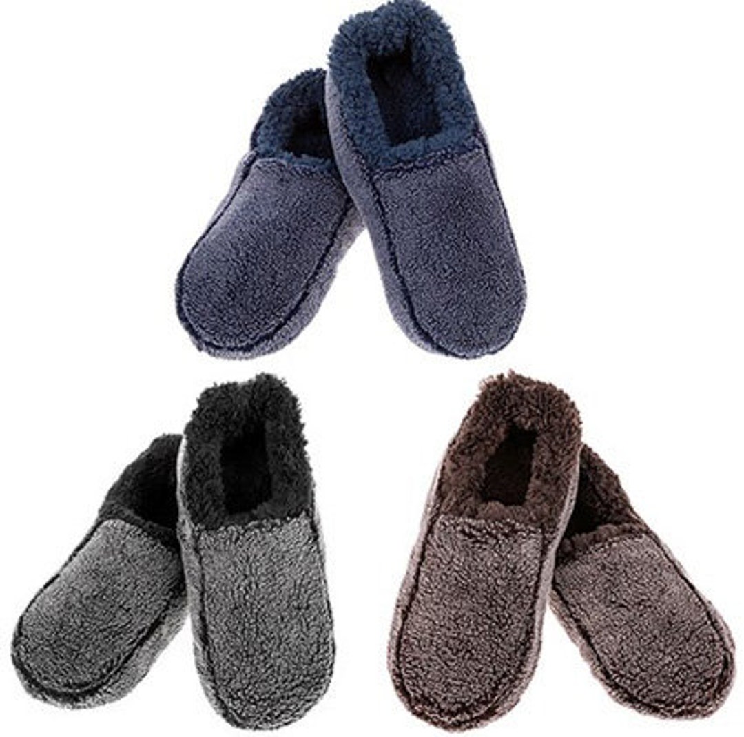 Snoozies Slippers Mens Super Soft Slip Resistant Washable Black Navy