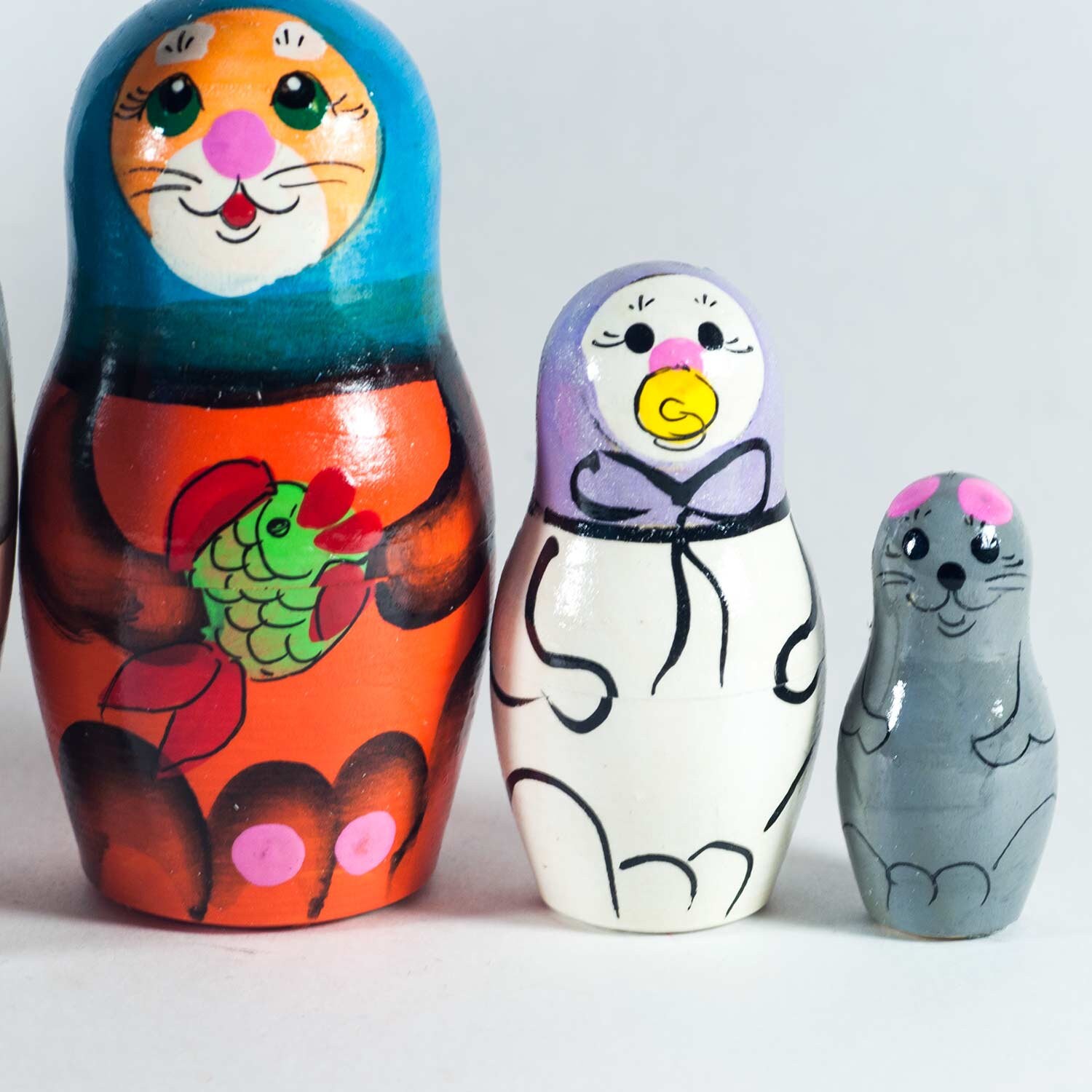 Russian Matryoshka Doll Cats with Fish Animals Nesting Doll Etsy