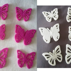 30 Filzschmetterlinge Filz Schmetterlinge 5-6cm in lila (orchid) oder creme weiß