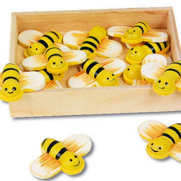 12 Deko Bienen zum Kleben im Holzkistchen Bienen