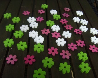 50 Holzblüten Holzblumen in pink weiss grün 3cm