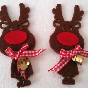 Streuteile 4 Elche aus Filz mit Glöckchen in braun 10 cm Weihnachten Basteln und Dekorieren