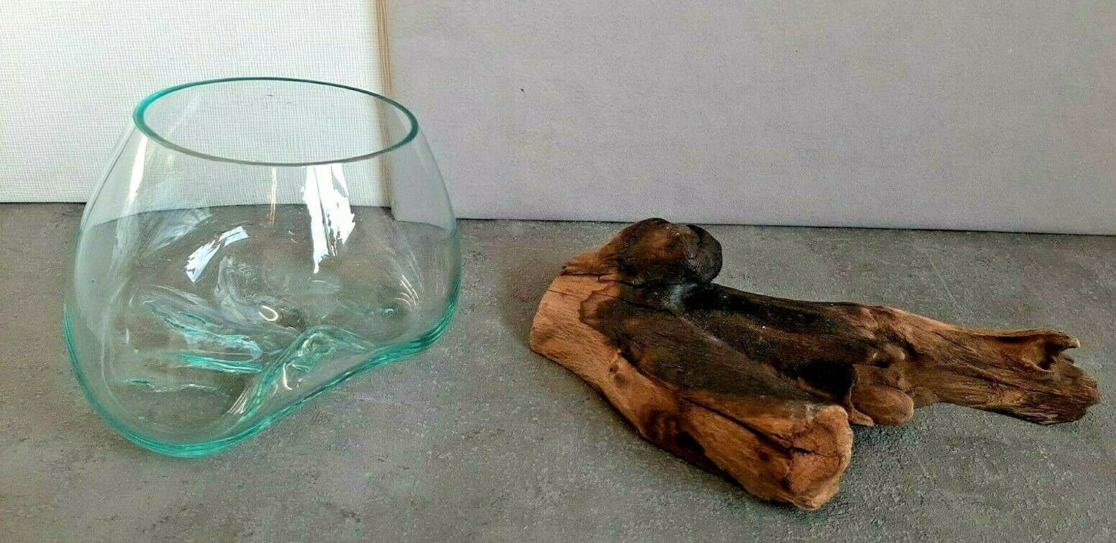 Décor naturel Vase en verre avec socle en bois 25 cm x 165 cm Etsy