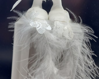 3 white doves - couple with clip 13 cm x 5.8 cm x 5.5 cm make wedding decorations