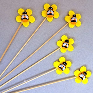 6 or 24 cute decorative bees on a wooden stick for crafting and decorating 3.2 x 3.2 cm 20 cm image 3