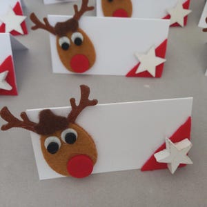 12 Platzkarten mit Rentier - Kopf für die Weihnachtstafel je 5 x 10cm Tischkarte