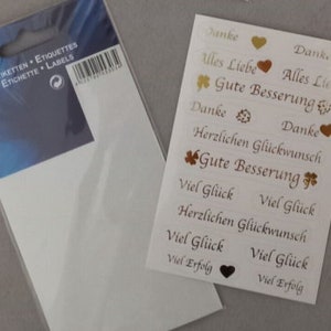 4 Bögen à 16 Aufkleber Glückwünsche Danke selbstklebend gold