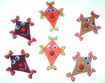 6 felt kites in 3 colors with adhesive dot 6 cm