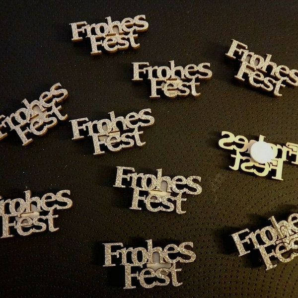 10 scritte " Frohes Fest " 2 x 4 cm con punto adesivo argento glitterante