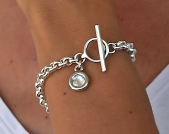 Bracelet à bascule chaîne rolo en argent Swarovski