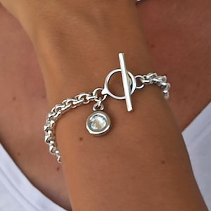 Bracelet toggle chaîne rolo en argent Swarovski