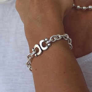 Silver Chunky Bracelet, Horse Silver Stirrup Chain Bracelet