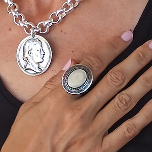 Silver chunky ring, Chunky statement ring, antique silver adjustable ring, Boho ring