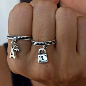 Silver Padlock Ring, Padlock Ring, Pendant Charm Ring, Gift For Her, Charm Ring